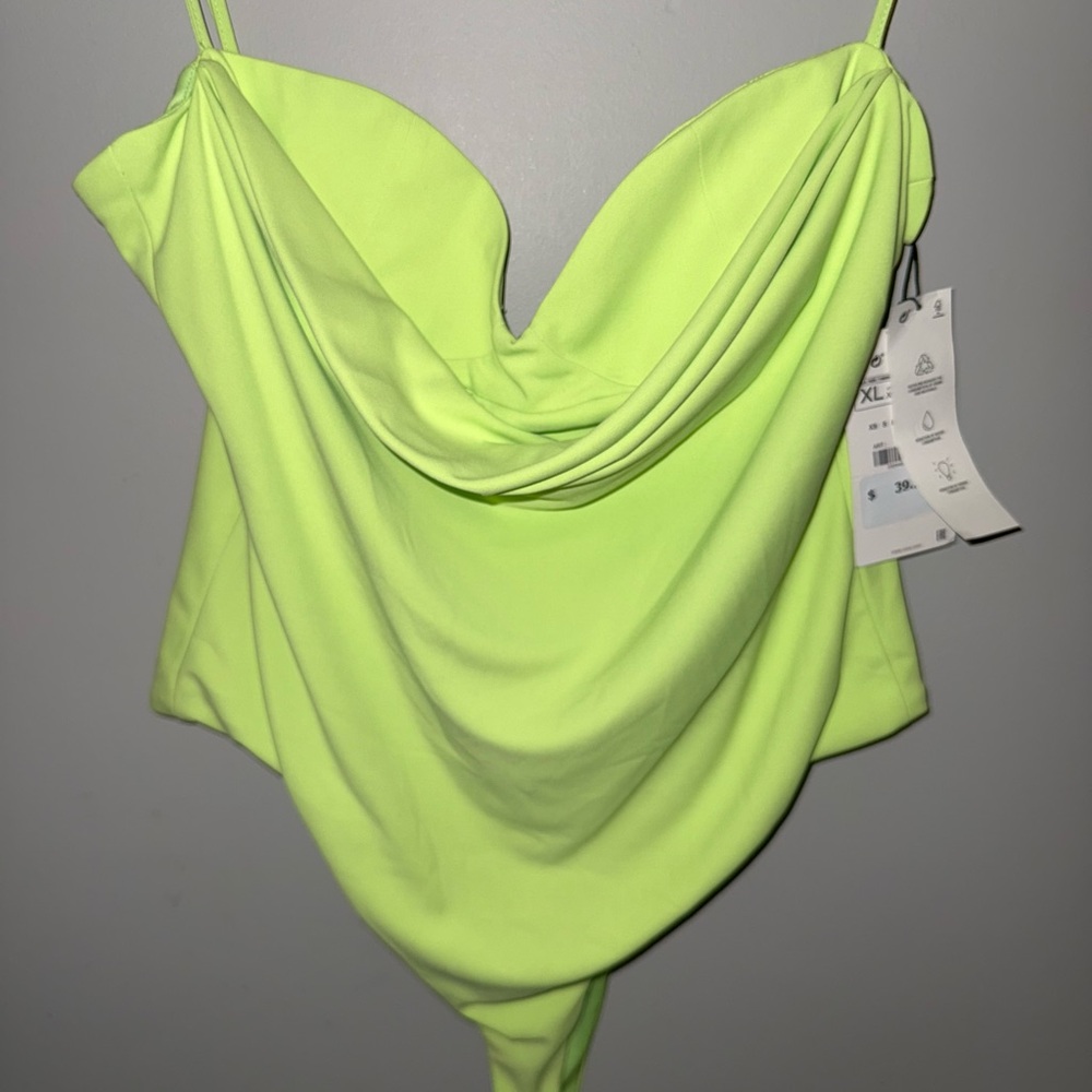 Zara Lime Green Drape Front Bodysuit